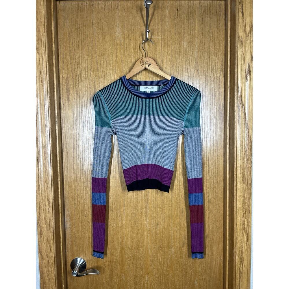Diane Von Furtenburg Cropped Pleated Color Block Knit Top Small ASO The Flash